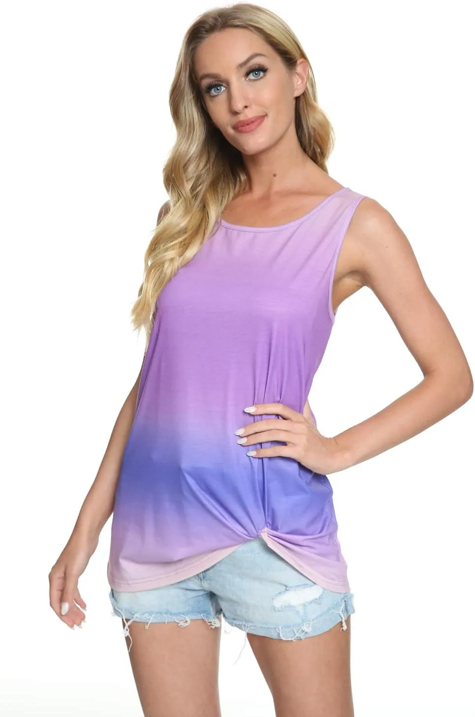 Womens Summer Tank Tops Twist Knot Casual Sleeveless Shirts Blouses Loose Fit Flowy Tunics Tops