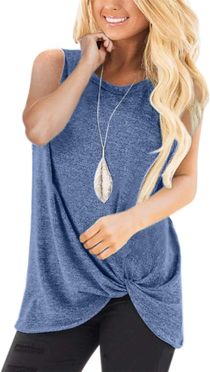 Womens Summer Tank Tops Twist Knot Casual Sleeveless Shirts Blouses Loose Fit Flowy Tunics Tops