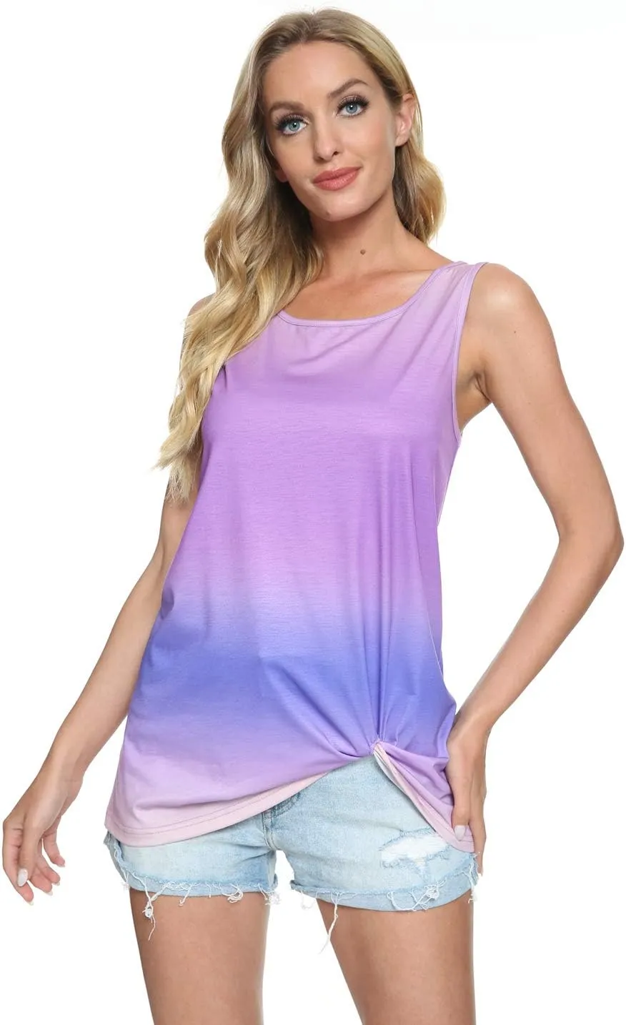 Womens Summer Tank Tops Twist Knot Casual Sleeveless Shirts Blouses Loose Fit Flowy Tunics Tops