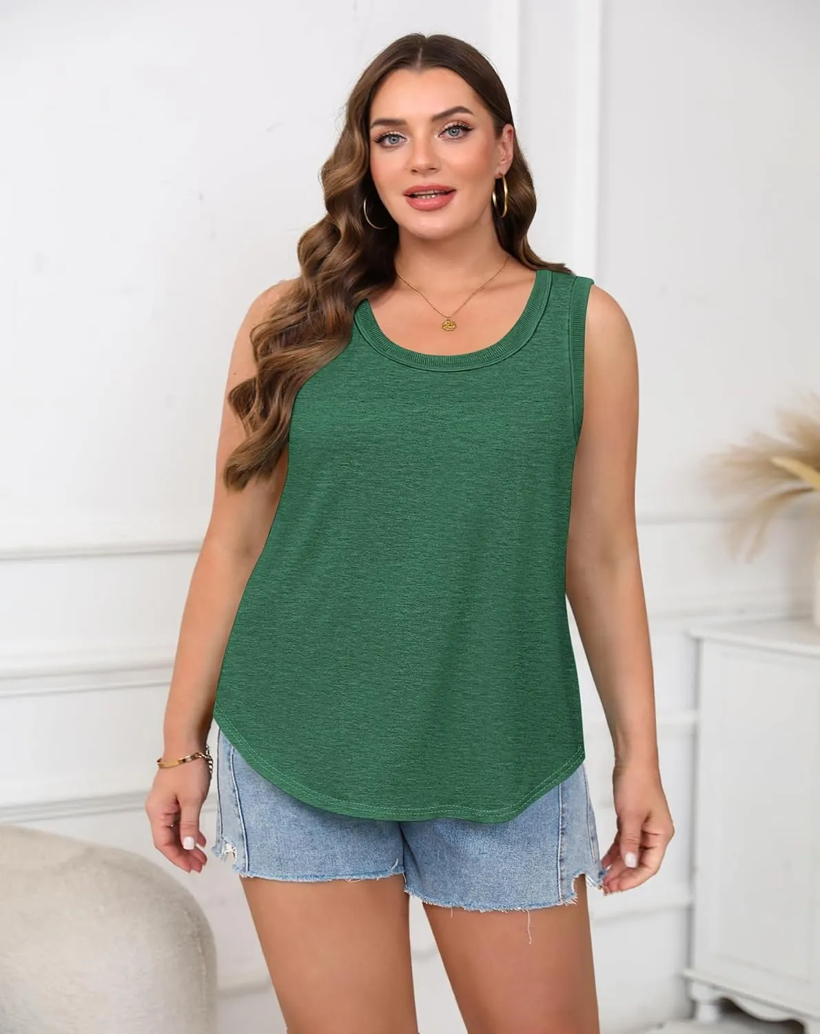 Yousify Womens Plus Size Tank Tops Summer Sleeveless Square Neck T-Shirts Trendy Loose Fit Top Casual Tunics Shirts